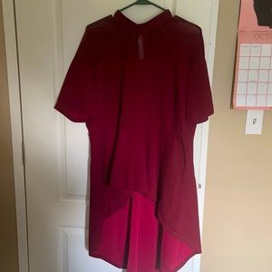 High low maroon short sleeve shirt